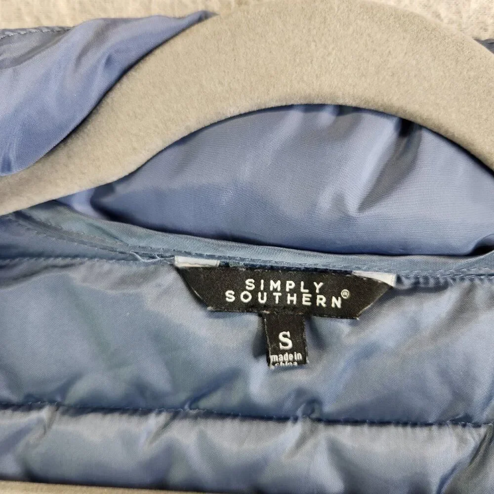 Simply Southern Vest Mens S Blue Two Tone Puffer Quilted Western Cowboy Ranch - Picture 8 of 14